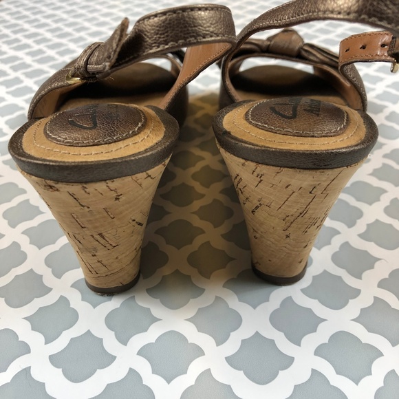 Clarks Wedges Slingback Open Toe Cork Bow Detail - Picture 3 of 5